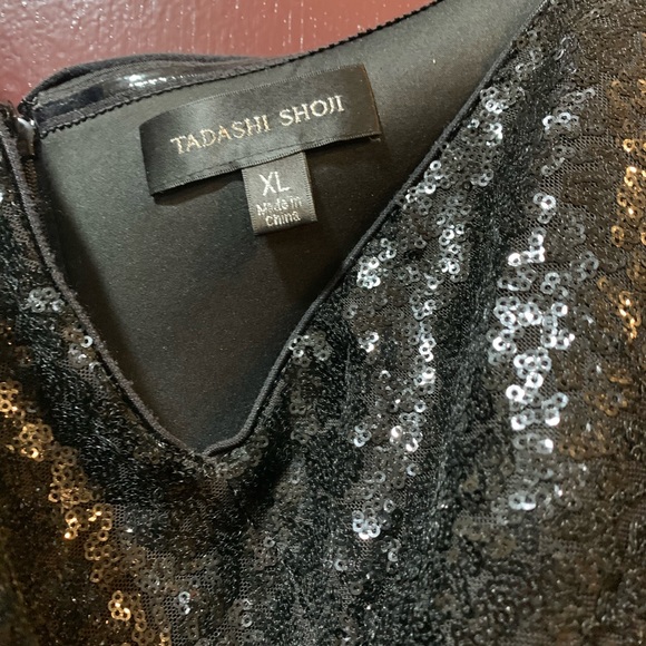 TADASHI SHOJI HURLEY OFF THE SHOULDER SEQUIN GOWN - Picture 4 of 4